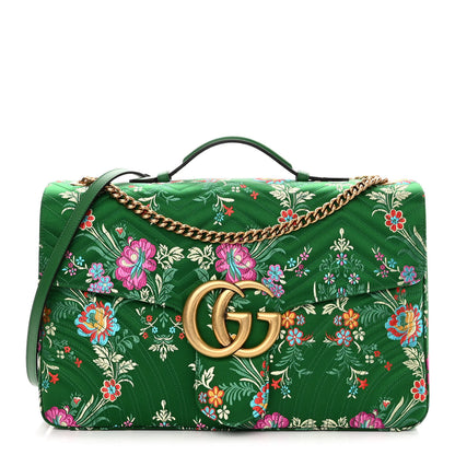 Gucci Jacquard Matelasse Floral Maxi GG Marmont Top Handle Shoulder Bag Green Multicolor 1 of 10
