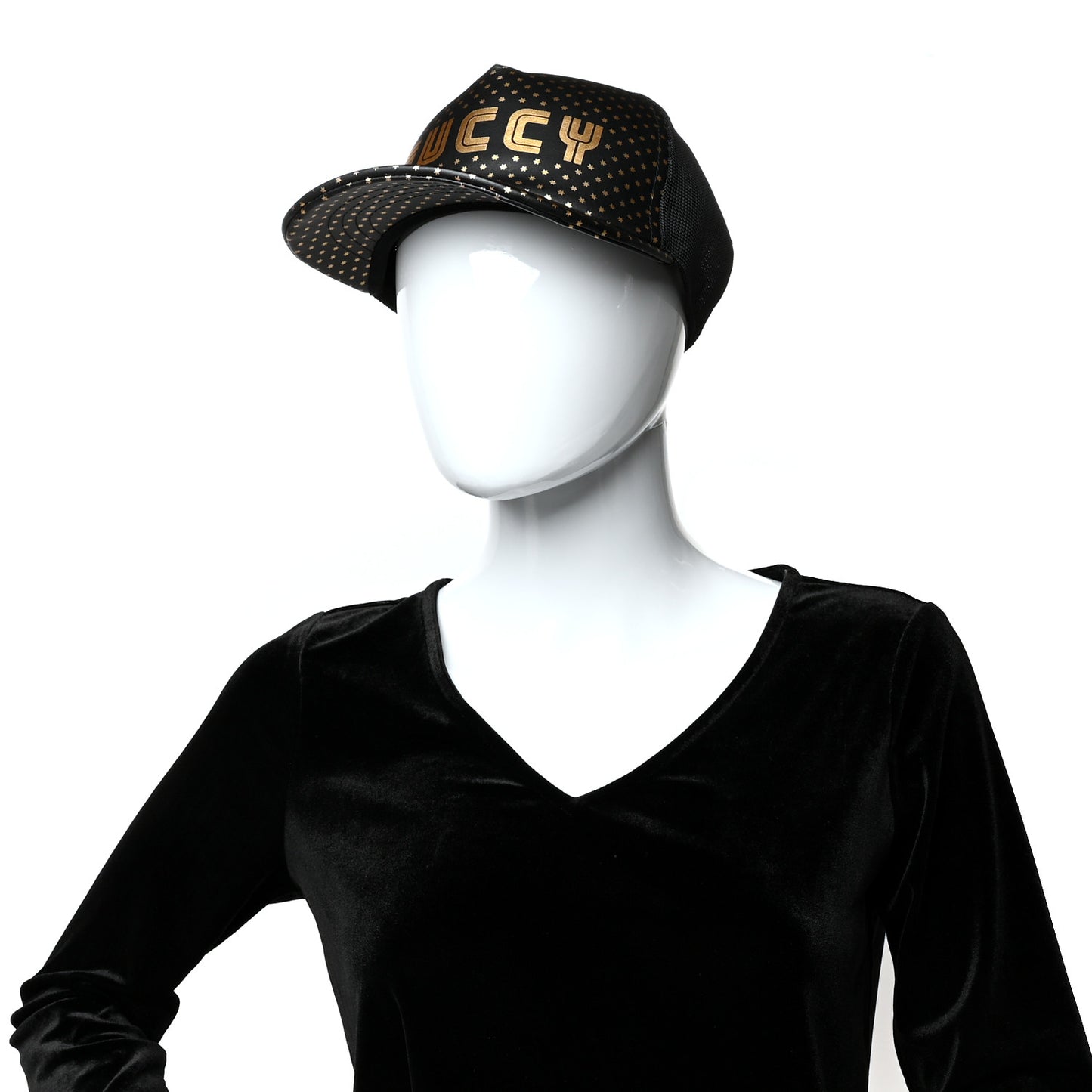 X SEGA Calfskin GUCCY Stars Baseball Hat XL Black Gold
