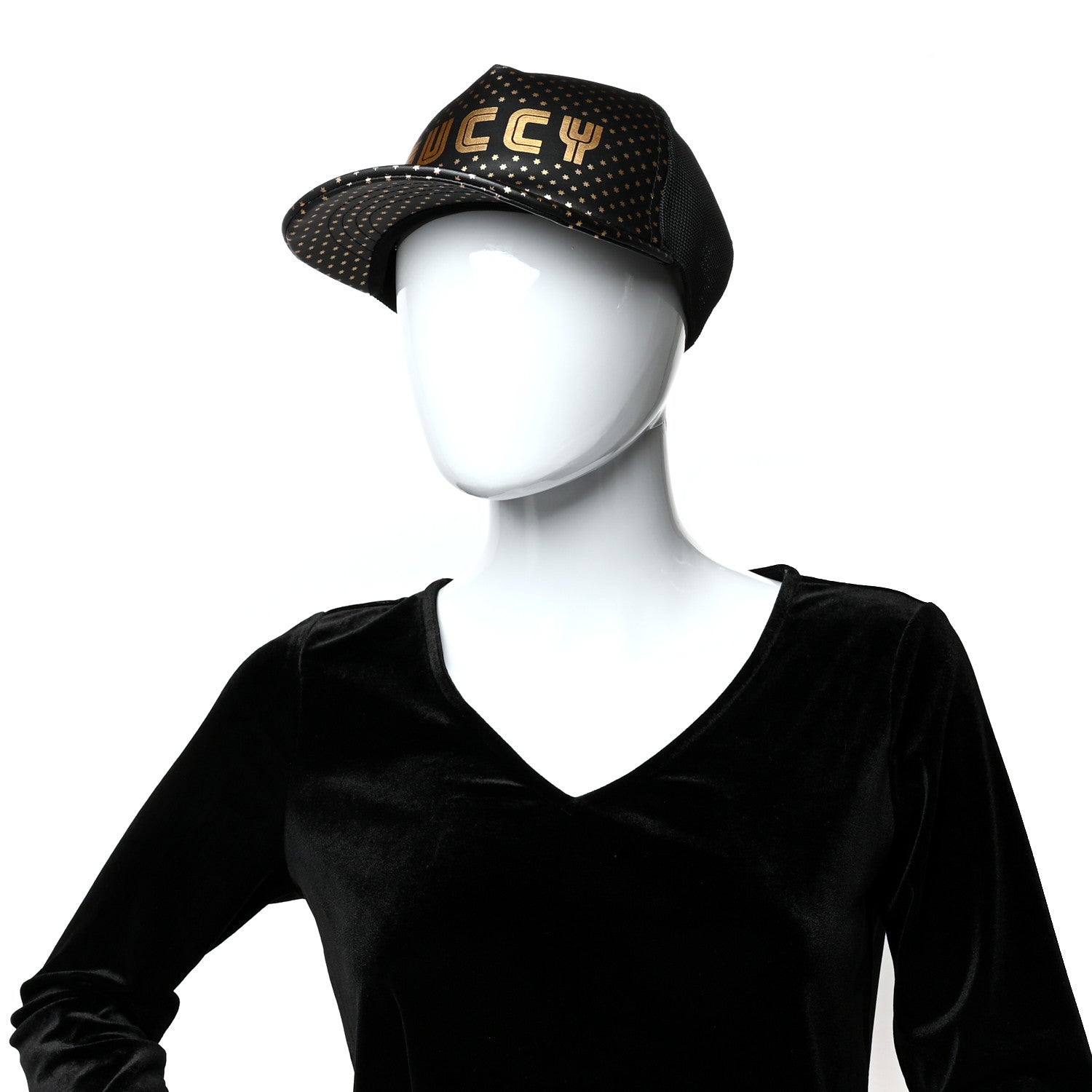 Gucci X SEGA Calfskin GUCCY Stars Baseball Hat XL Black Gold 2 of 9