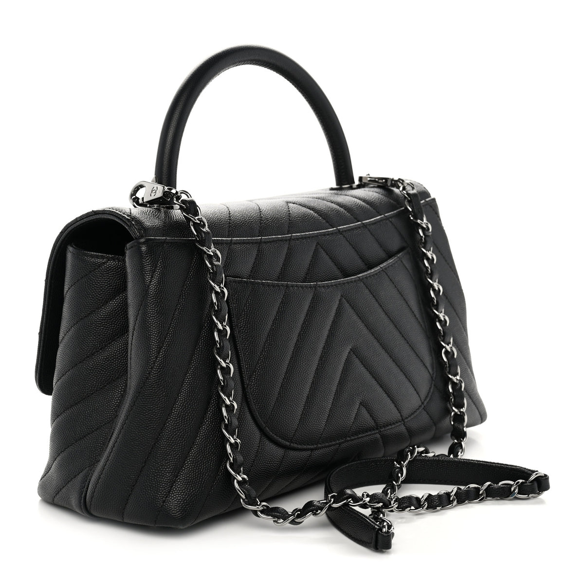 Caviar Chevron Quilted Small Coco Handle Flap So Black