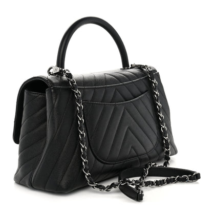 Chanel Caviar Chevron Quilted Small Coco Handle Flap So Black 3 of 10