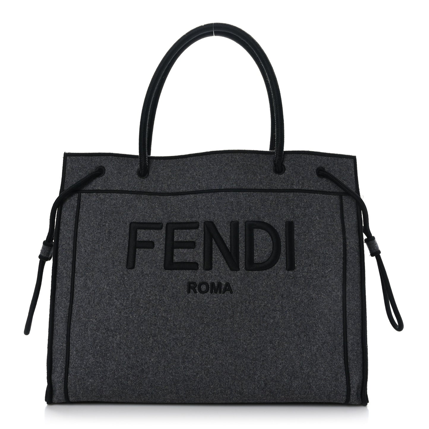 Melange Flannel Satin Logo Embroidered Threaded Edge Shopping Tote Grigio Black