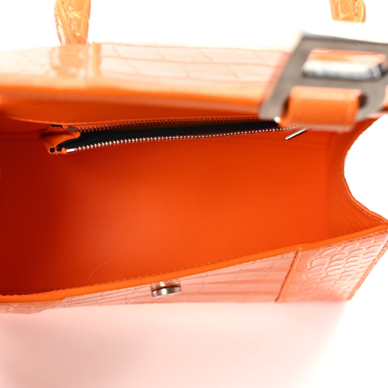 Balenciaga Shiny Calfskin Crocodile Embossed Small Hourglass Top Handle Bag Pop Orange 5 of 10