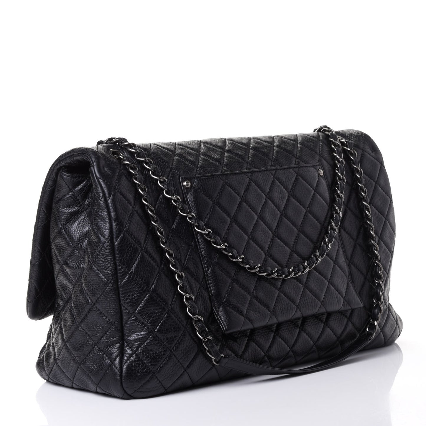 Calfskin Quilted XXL Travel Flap Bag Black