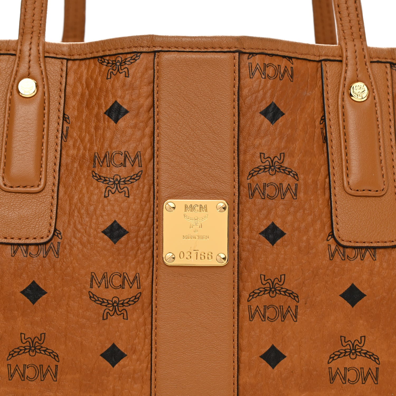 MCM Visetos Medium Liz Reversible Shopper Tote Cognac 14 of 17