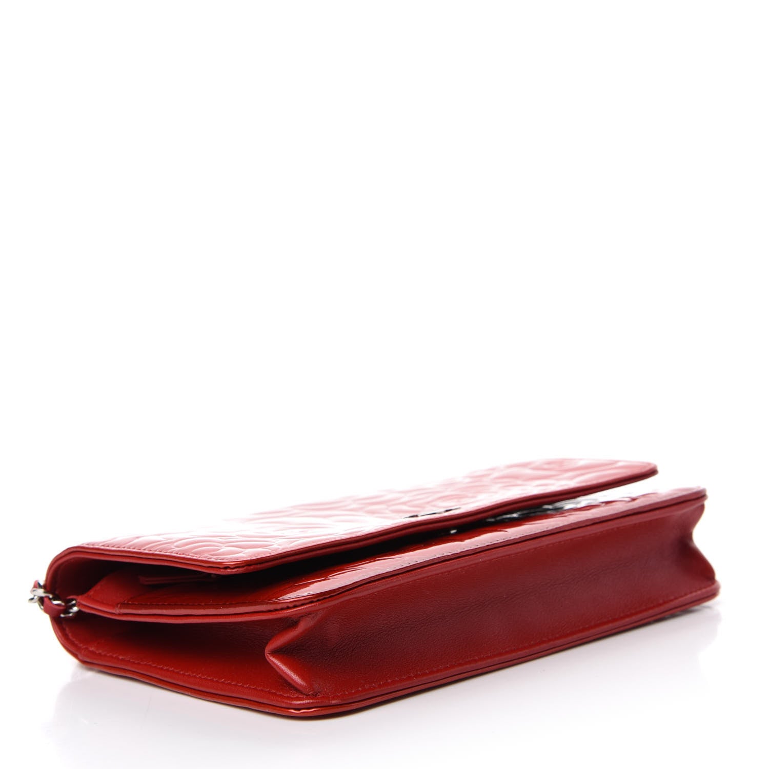 Chanel Patent Camellia Embossed Wallet On Chain WOC Dark Red 4 of 12