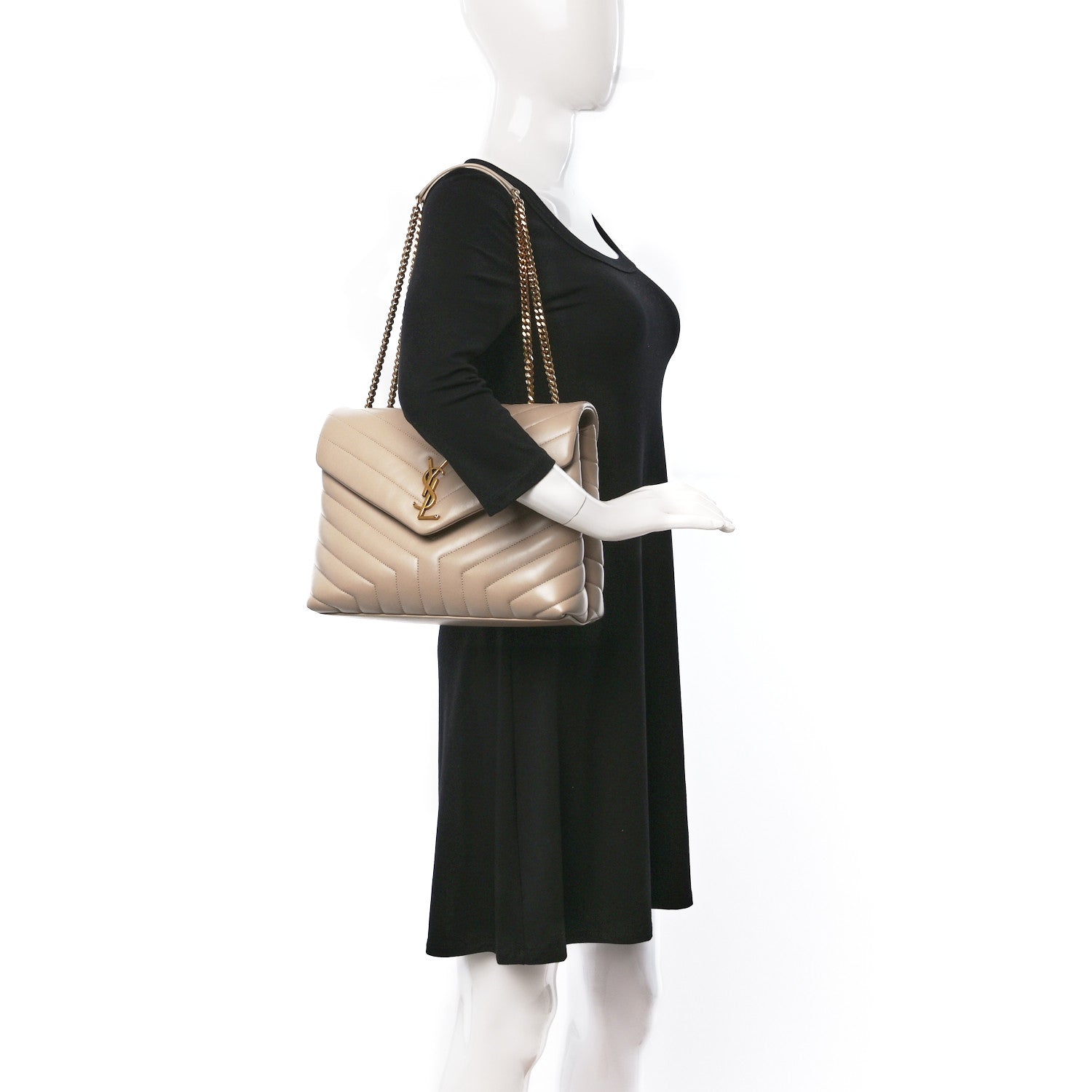 Saint Laurent Calfskin Y Quilted Monogram Medium Loulou Chain Satchel Light Natural 2 of 16