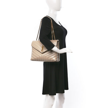 Saint Laurent Calfskin Y Quilted Monogram Medium Loulou Chain Satchel Light Natural 2 of 16