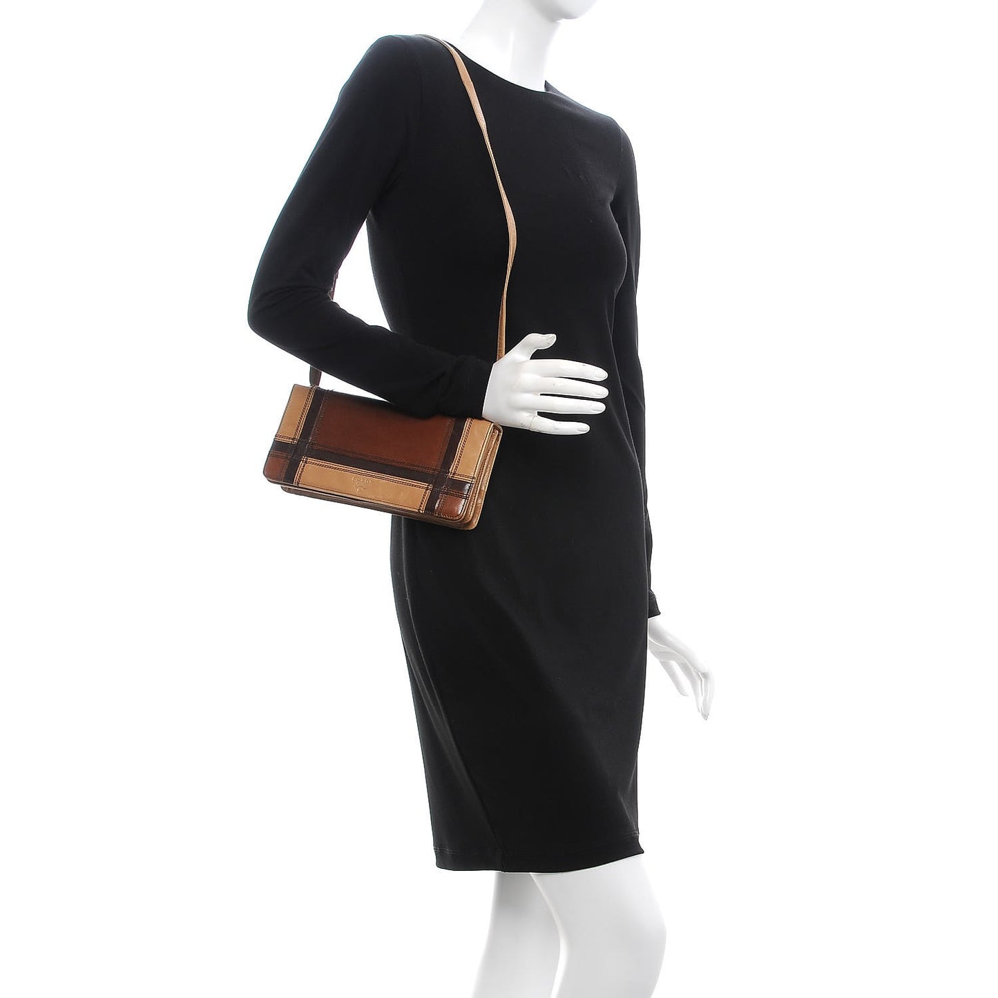 Capretto Tartan Patchwork Shoulder Bag Cammello