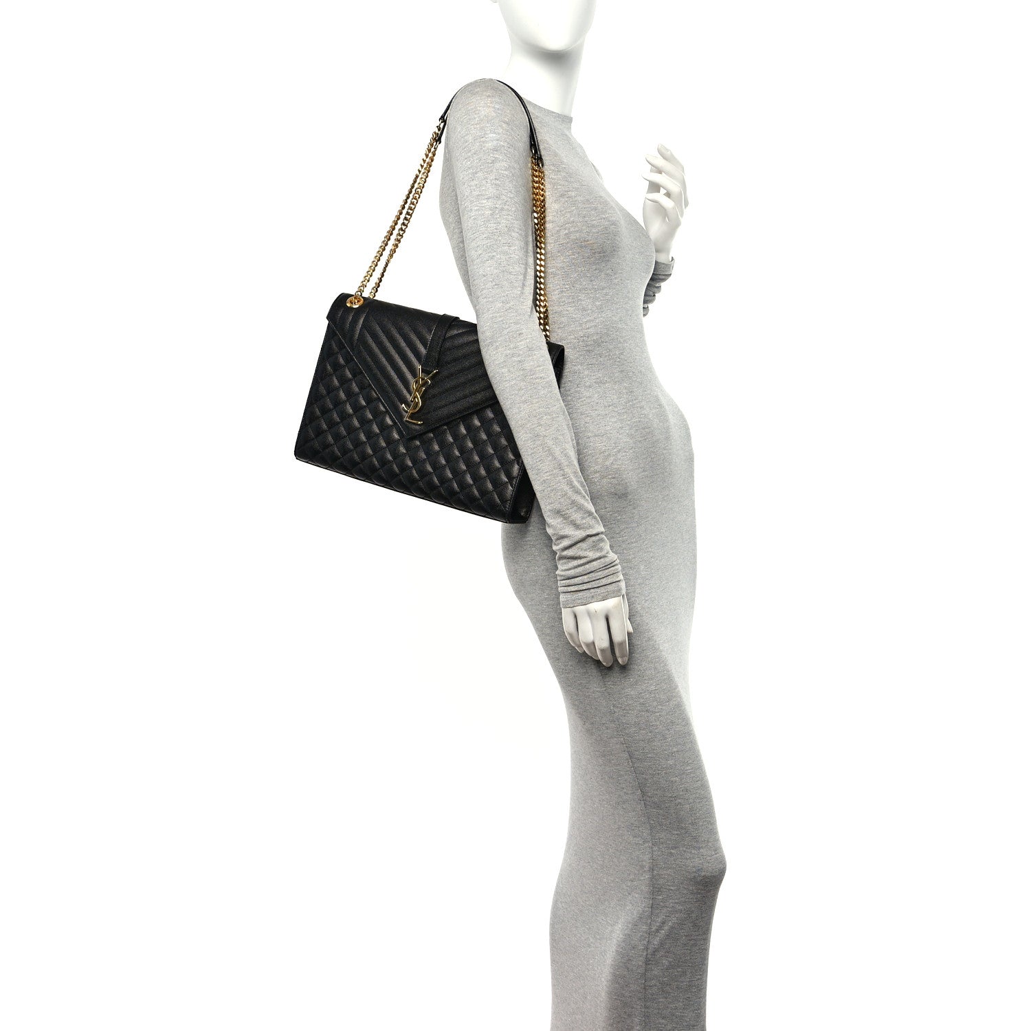 Saint Laurent Grain De Poudre Textured Mixed Matelasse Large Triquilt Monogram Satchel Black 3 of 11