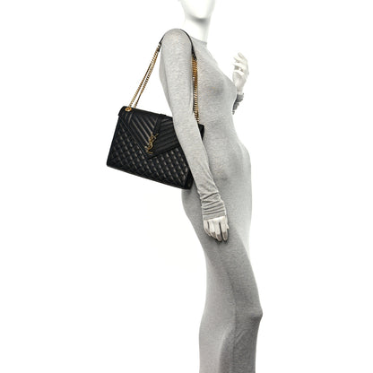 Saint Laurent Grain De Poudre Textured Mixed Matelasse Large Triquilt Monogram Satchel Black 3 of 11