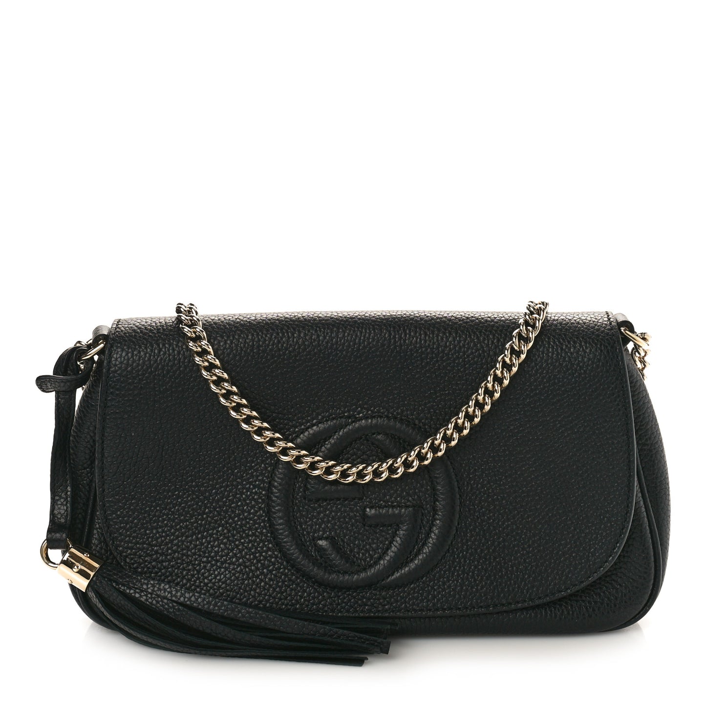 Pebbled Calfskin Medium Soho Flap Crossbody Black