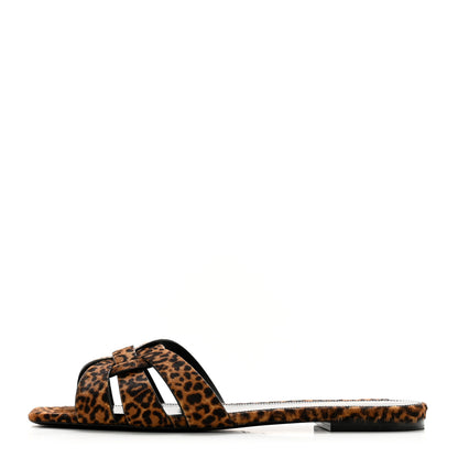 Saint Laurent Calf Hair Leopard Print Tribute 05 Slide Sandals 41 Manto Natural 1 of 10