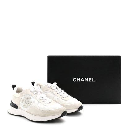 Chanel Calfskin Mesh Lycra Suede Womens Logo Sneakers 38.5 White 10 of 10