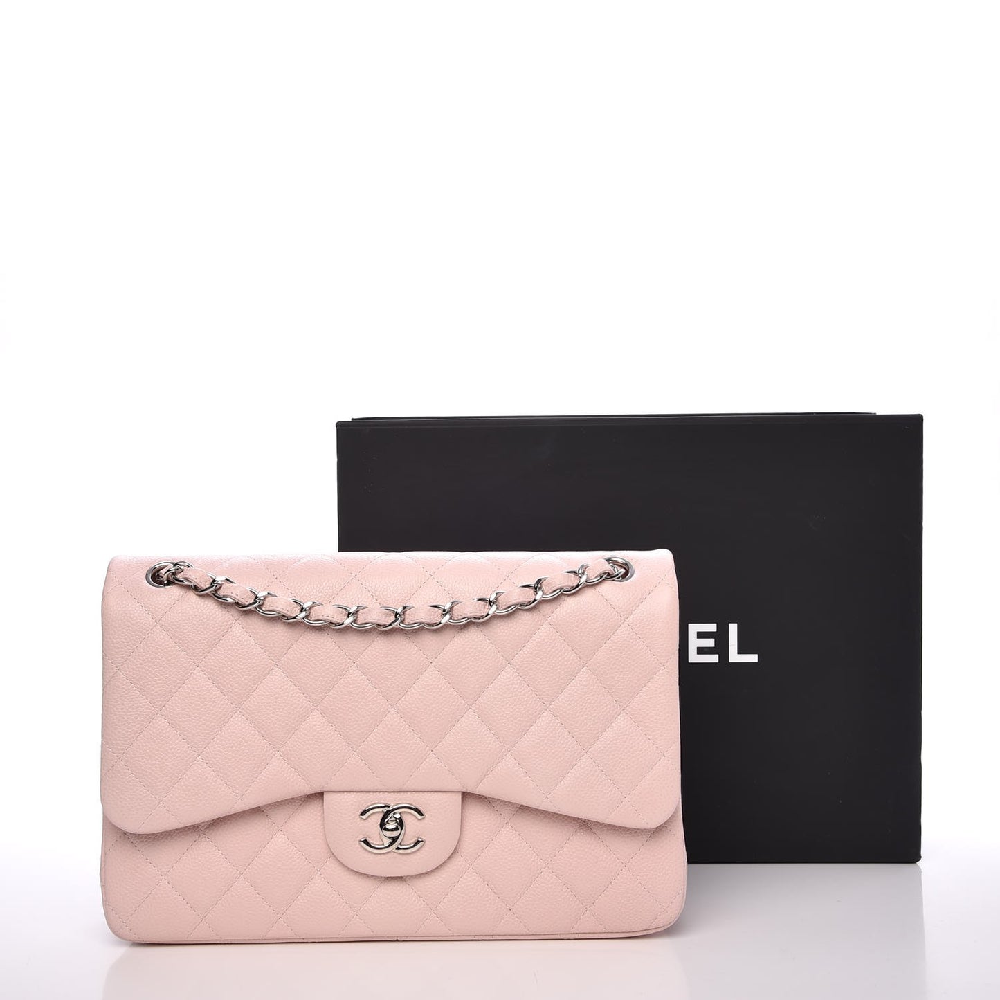 Caviar Quilted Jumbo Double Flap Light Pink