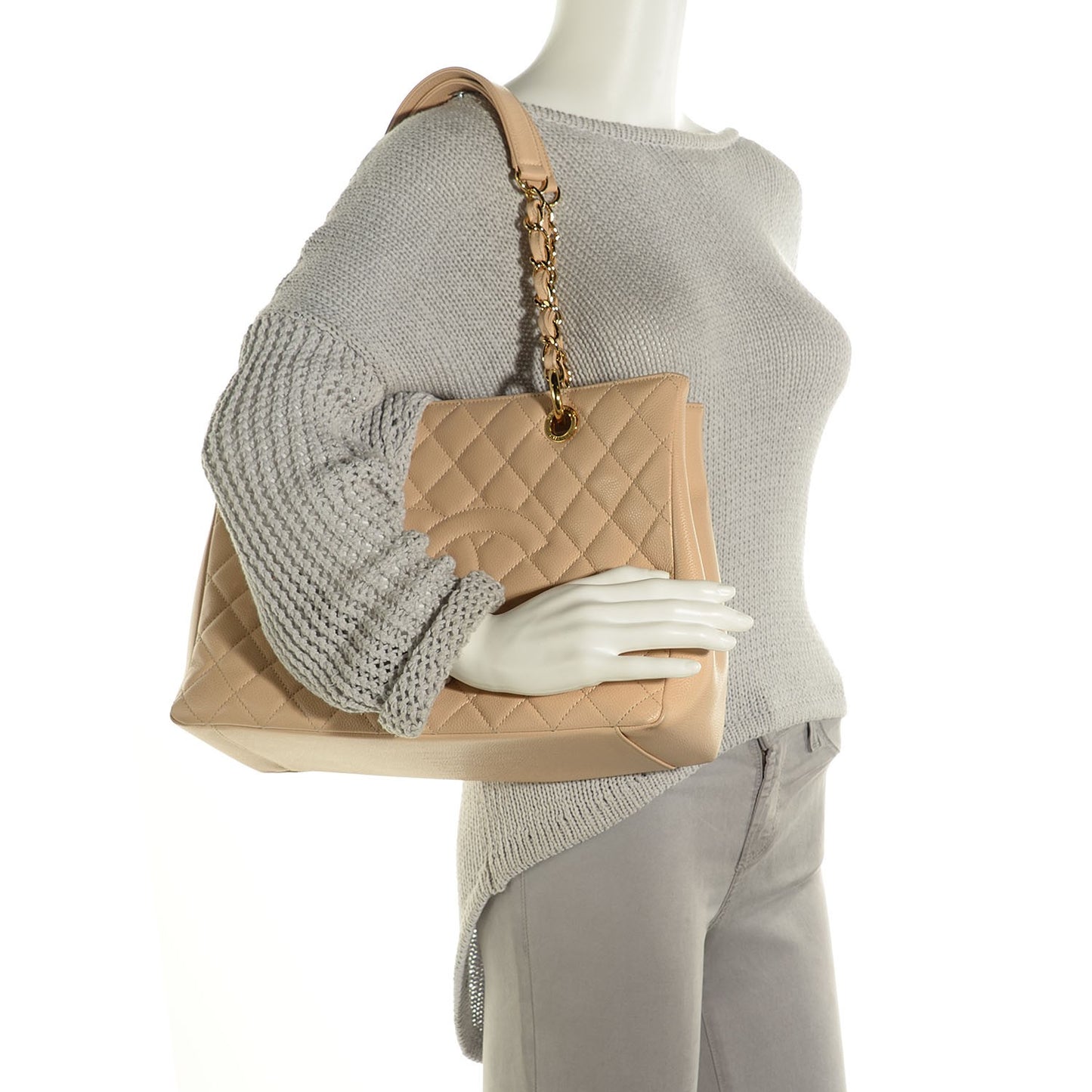 Caviar Quilted Grand Shopping Tote GST Beige Clair
