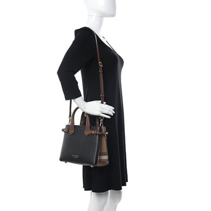 Burberry Derby Calfskin House Check Small Banner Tote Black Tan 3 of 9