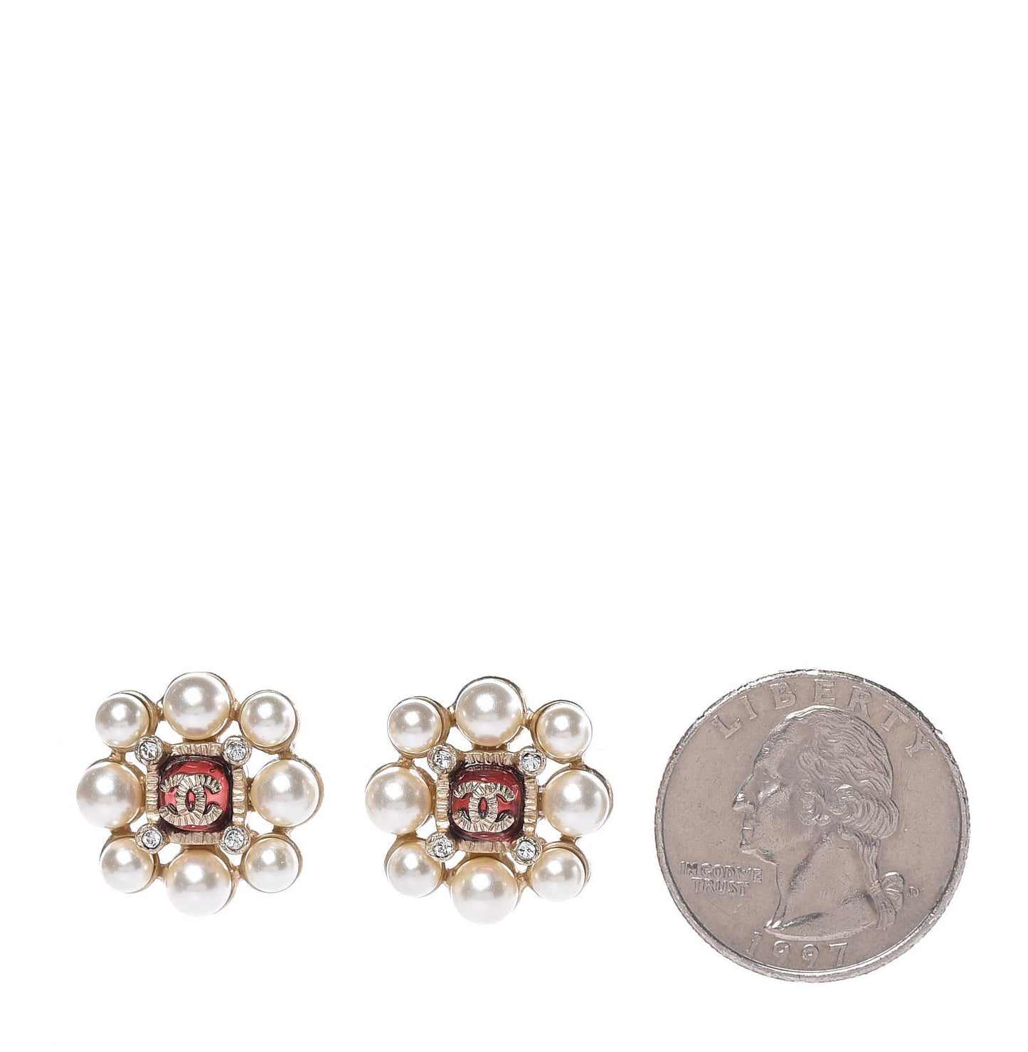 Pearl Crystal CC Earrings Gold