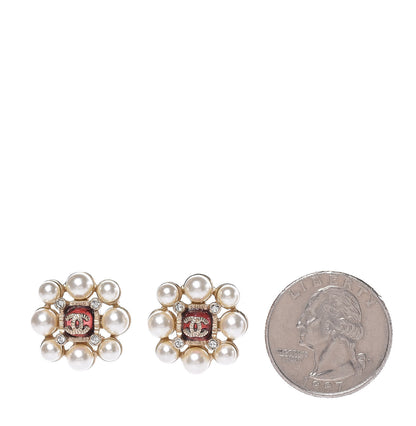 Chanel Pearl Crystal CC Earrings Gold 2 of 4
