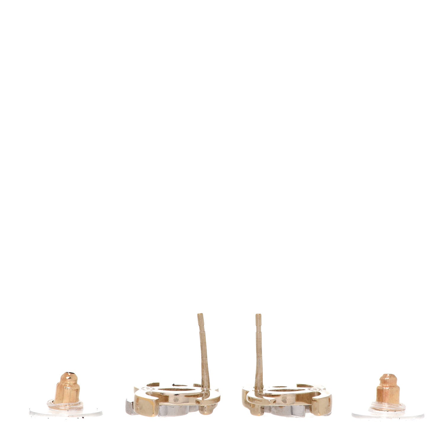 Chanel Crystal Double CC Earrings Gold Silver 3 of 5
