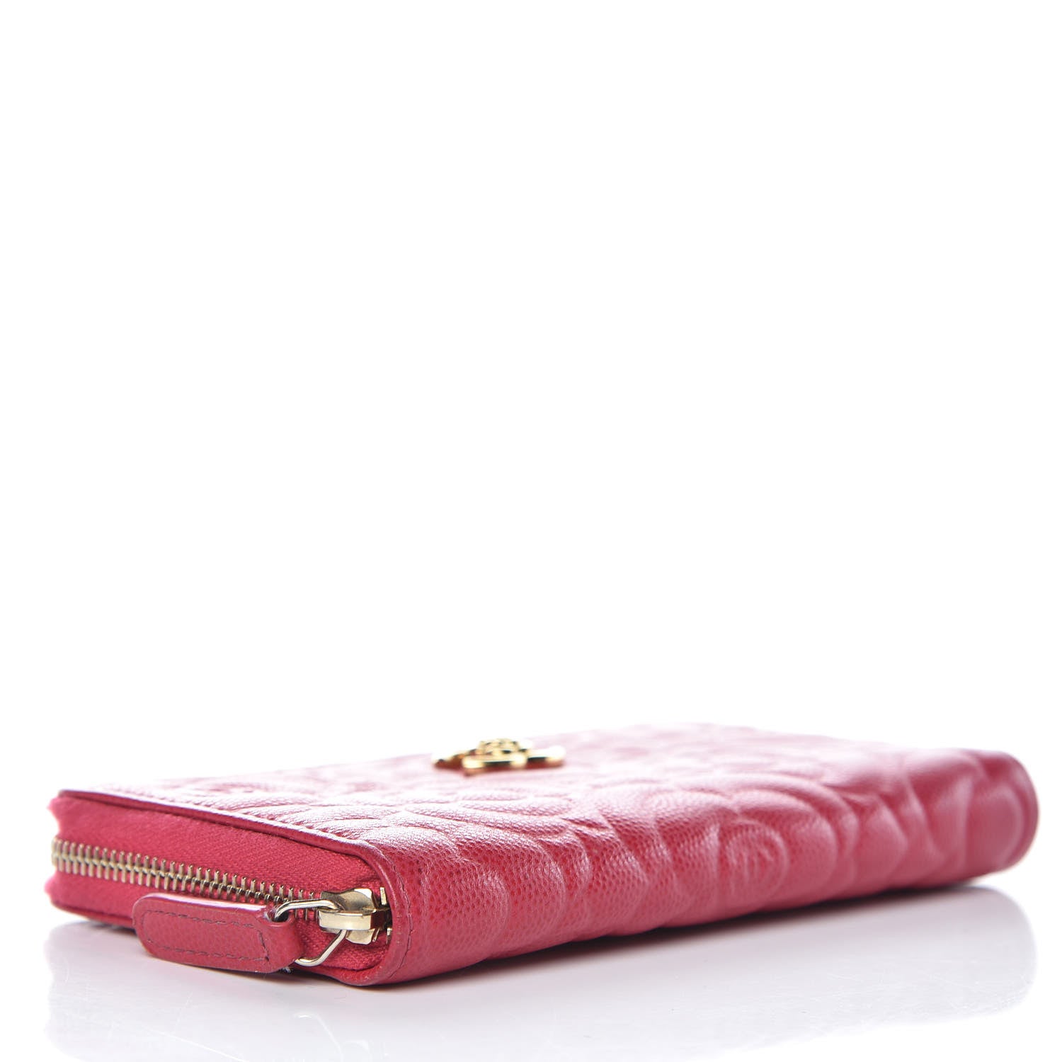 Chanel Caviar Camellia Embossed Small Zip Around Wallet Dark Pink 4 of 11