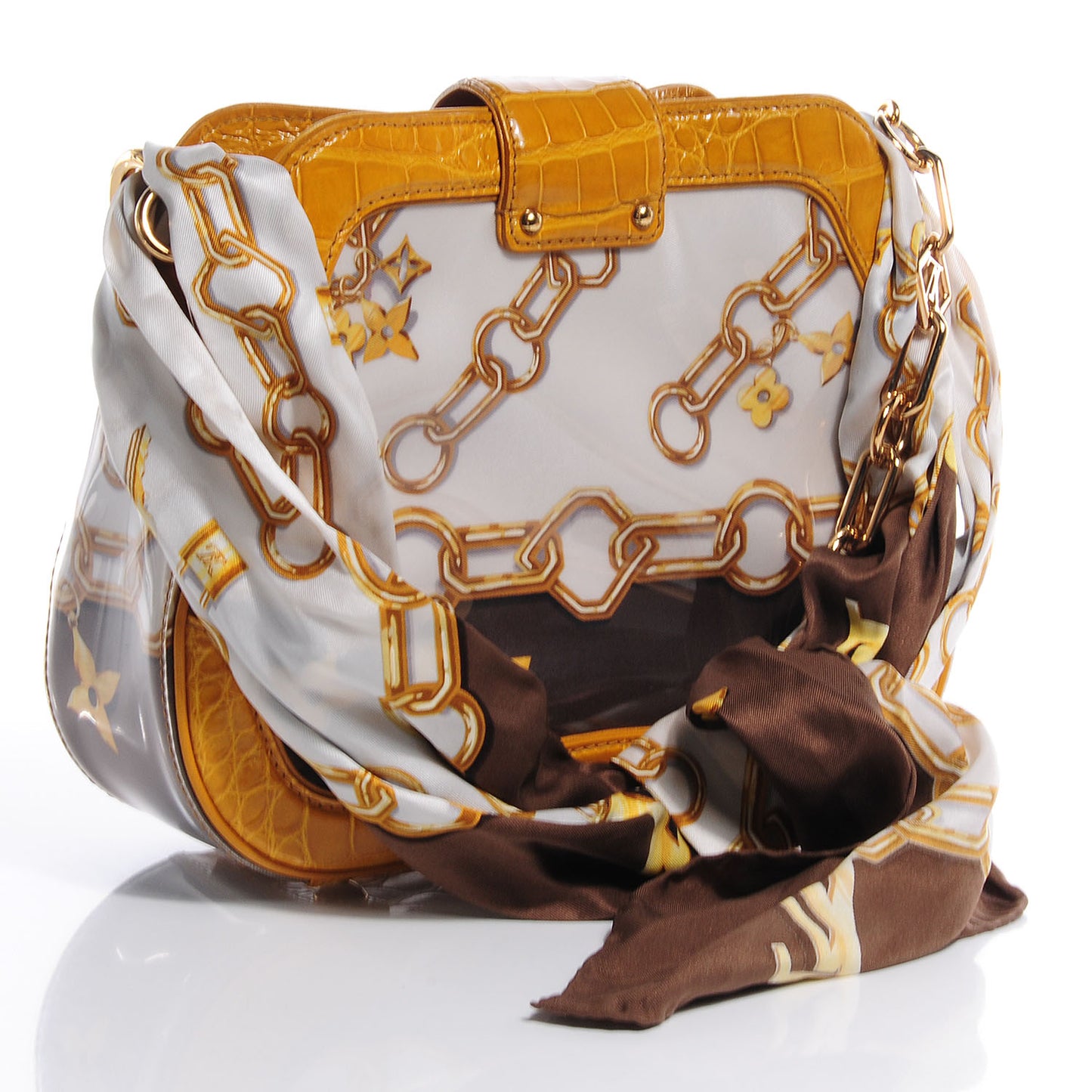 Alligator Monogram Charms Linda Scarf Bag Taupe
