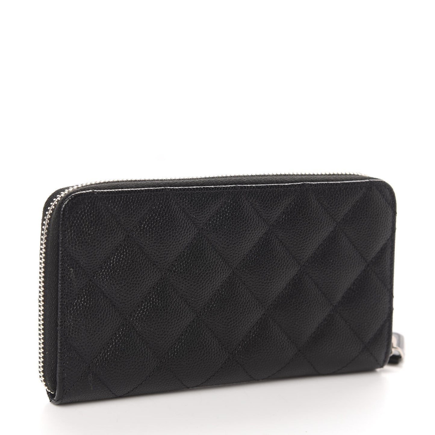 Caviar Quilted Small Zip Around Wallet Black