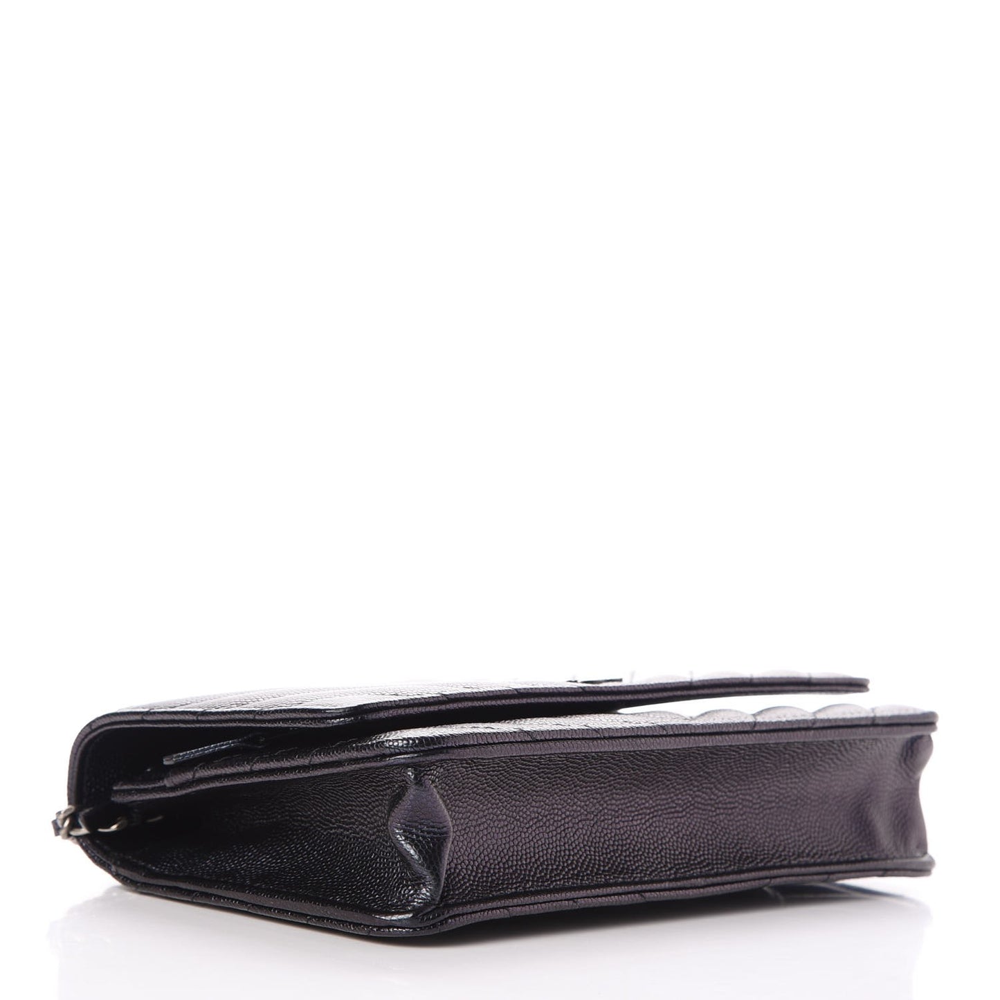 Iridescent Caviar Chevron Quilted Wallet On Chain WOC Black