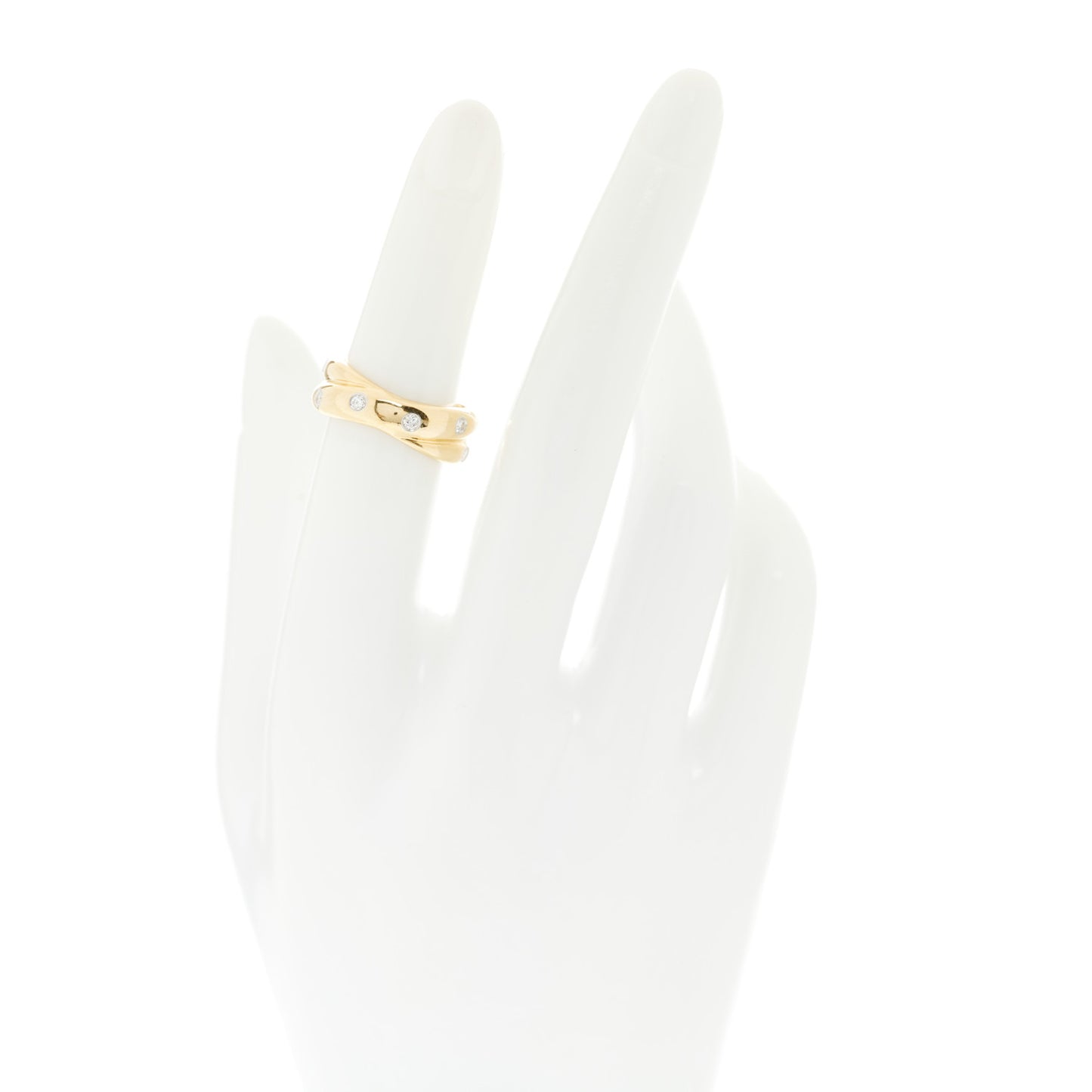 18K Yellow Gold Platinum Diamond Etoile Twist Band Ring 50 5.5