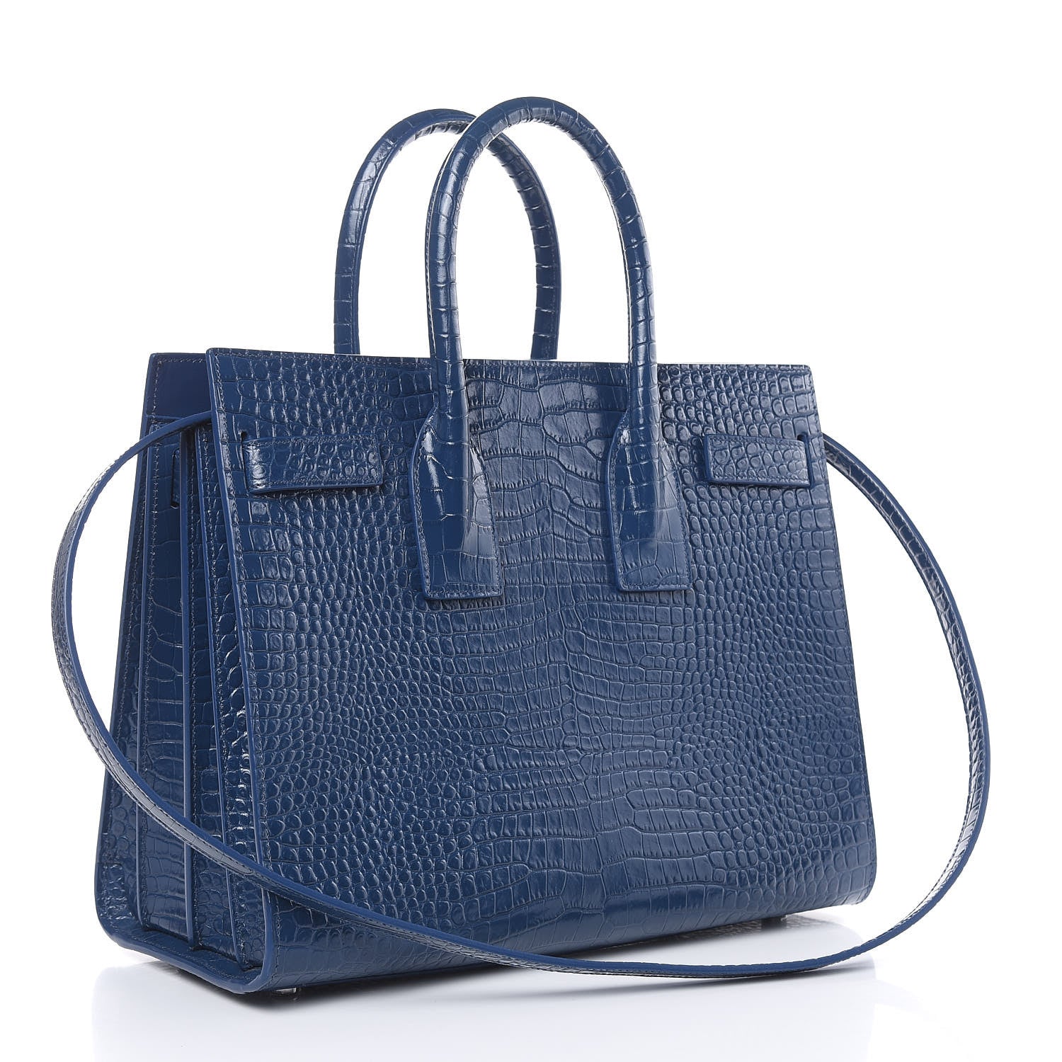 Saint Laurent Calfskin Crocodile Embossed Small Sac De Jour Denim 3 of 11