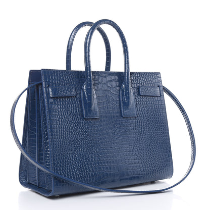 Saint Laurent Calfskin Crocodile Embossed Small Sac De Jour Denim 3 of 11