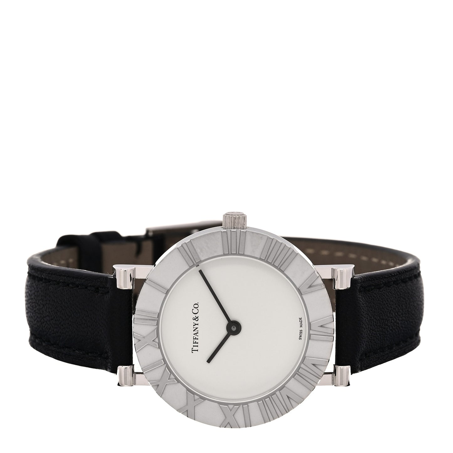 Sterling Silver Calfskin 29mm Atlas Quartz Watch Black