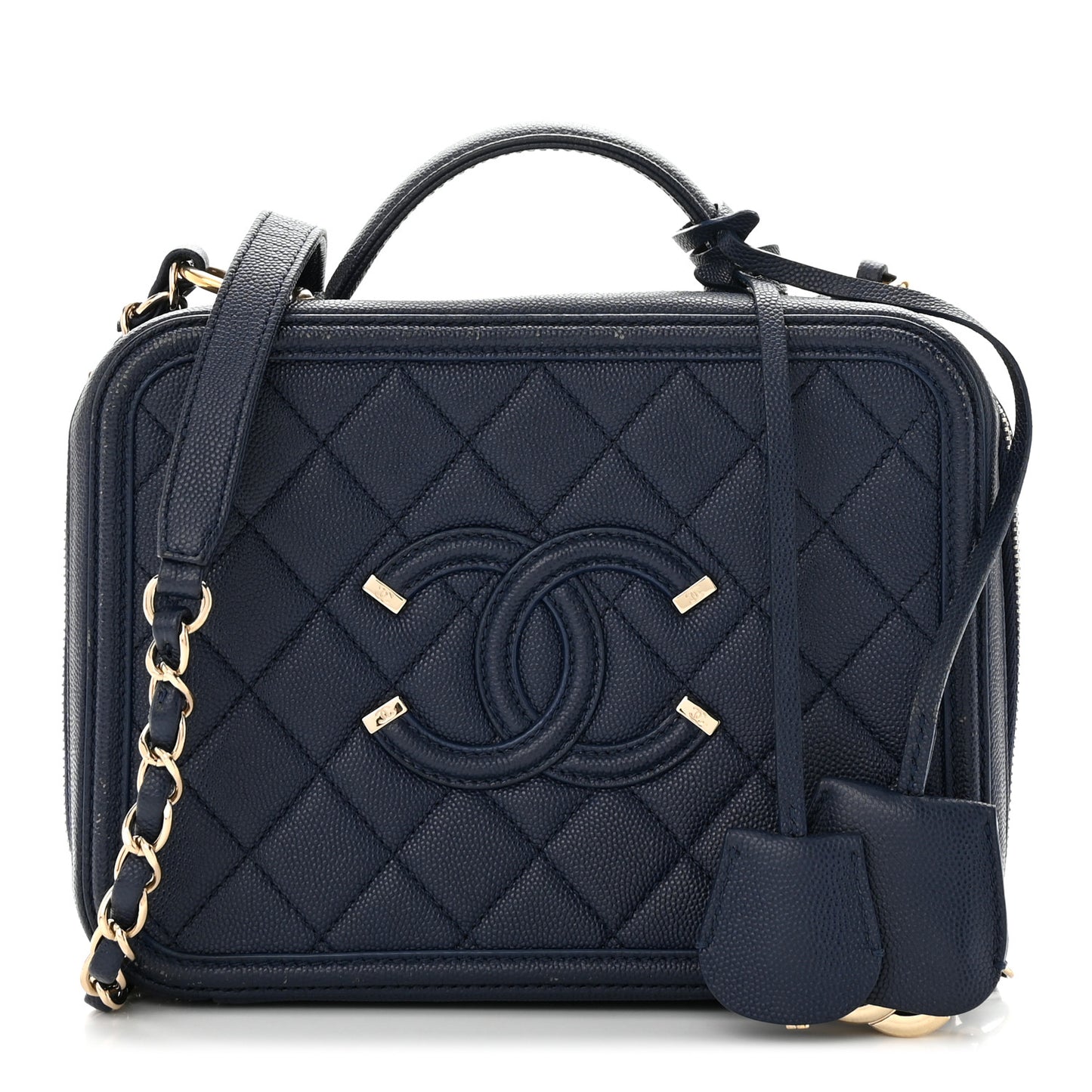 Caviar Quilted Medium CC Filigree Vanity Case Navy