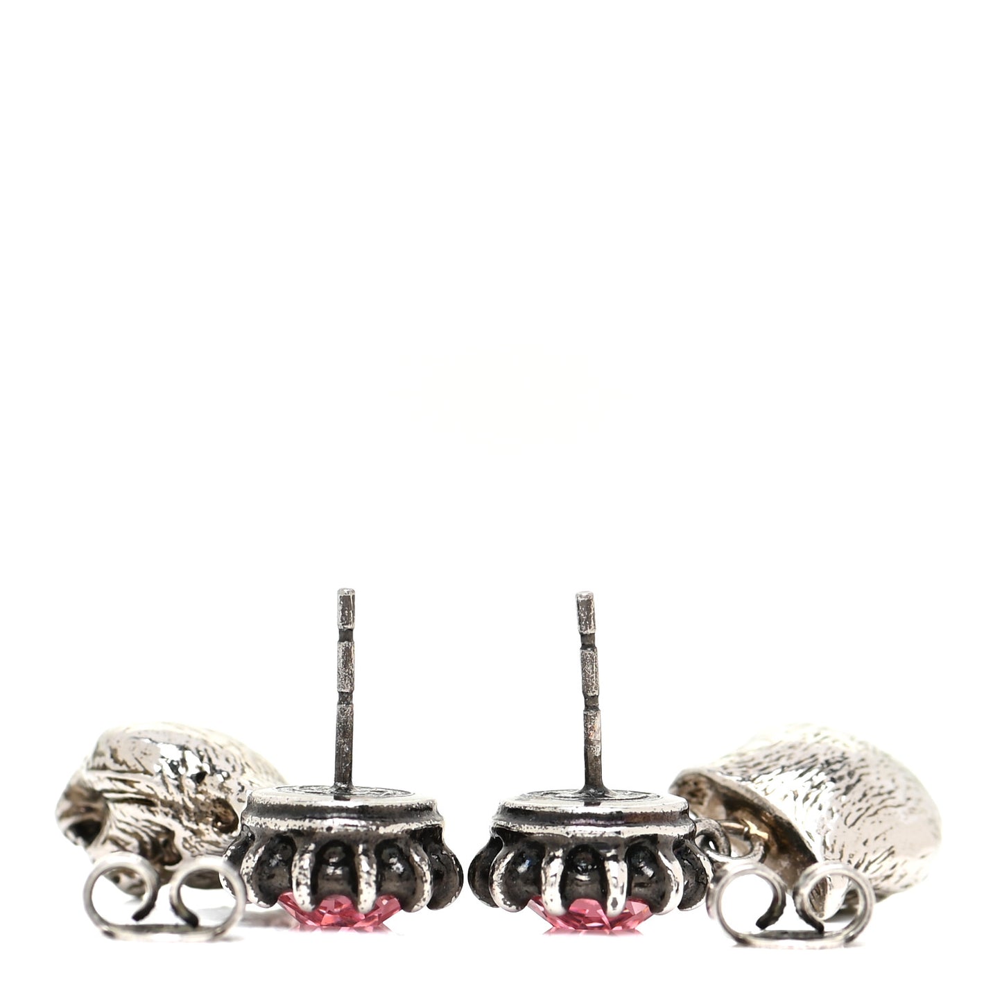 Metal Crystal Feline Earrings Aged Silver Pink