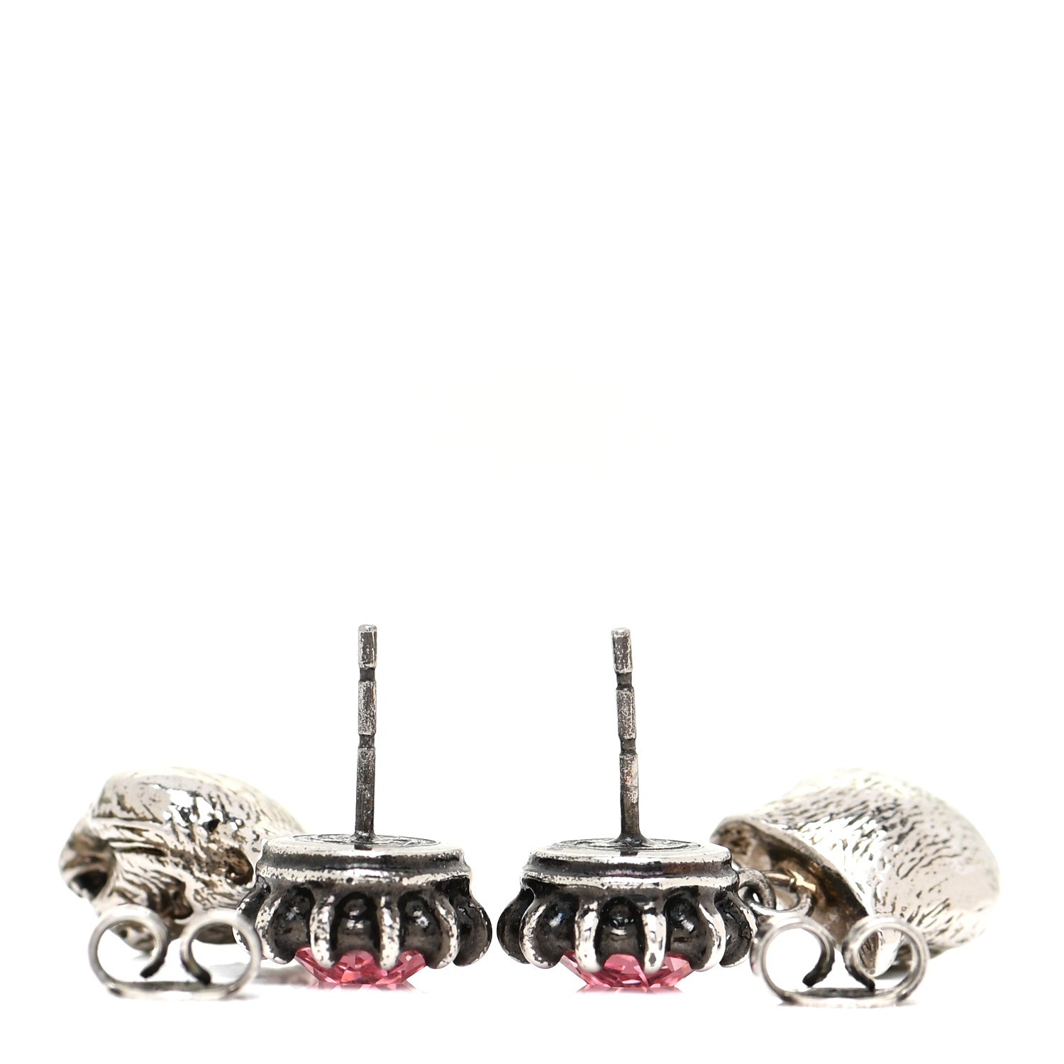 Gucci Metal Crystal Feline Earrings Aged Silver Pink 3 of 6
