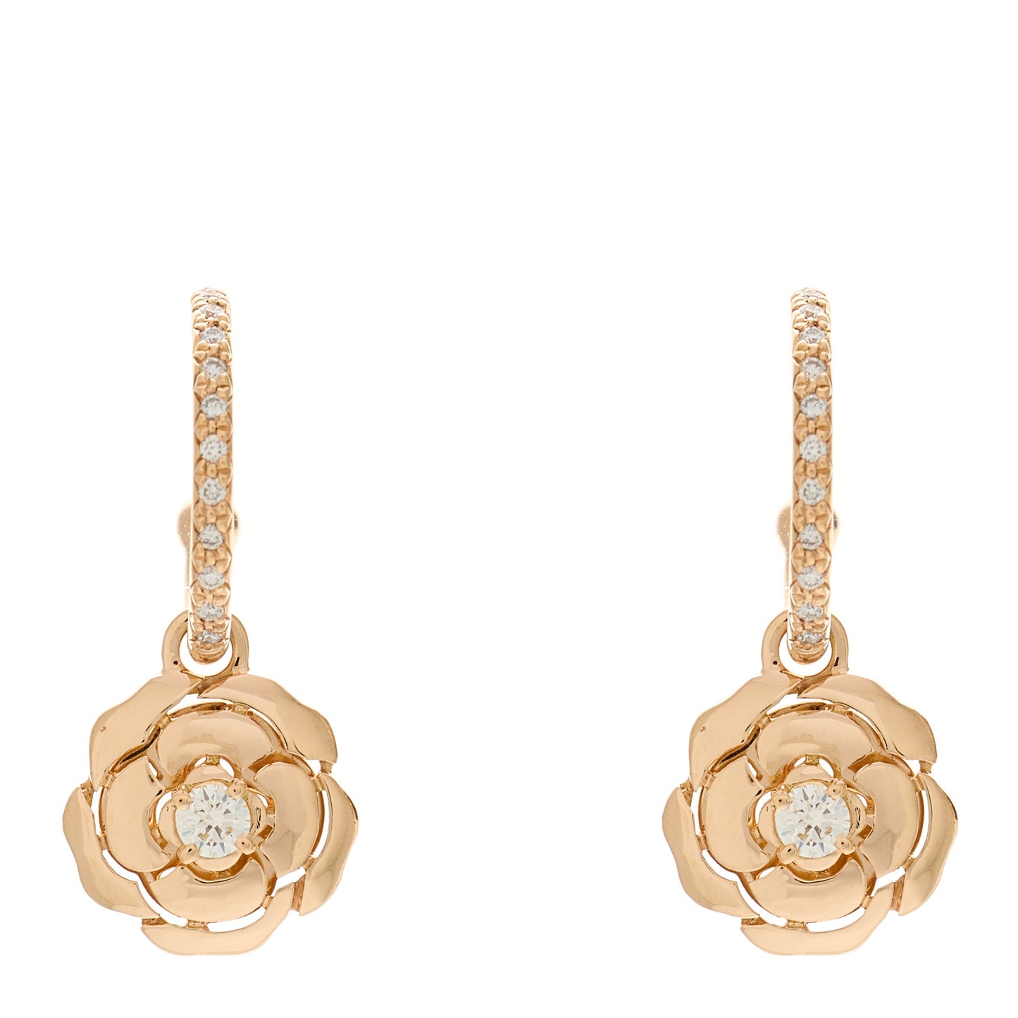 18K Rose Gold Diamond Extrait de Camelia Drop Earrings
