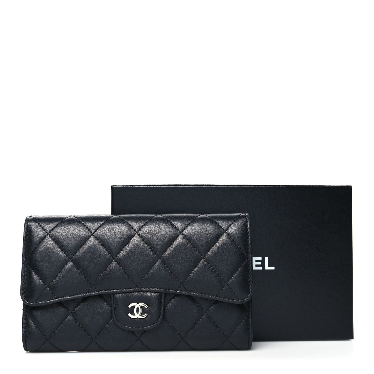 Lambskin Quilted Large Flap Wallet Black