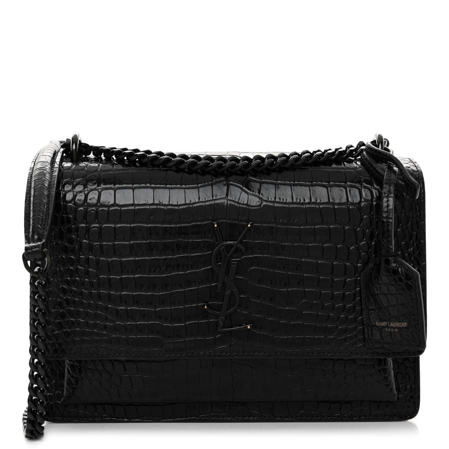 Saint Laurent Calfskin Crocodile Embossed Medium Monochrome Monogram Sunset Black 1 of 11
