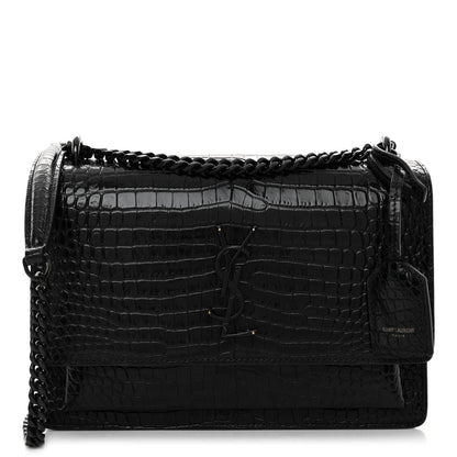 Saint Laurent Calfskin Crocodile Embossed Medium Monochrome Monogram Sunset Black 1 of 11