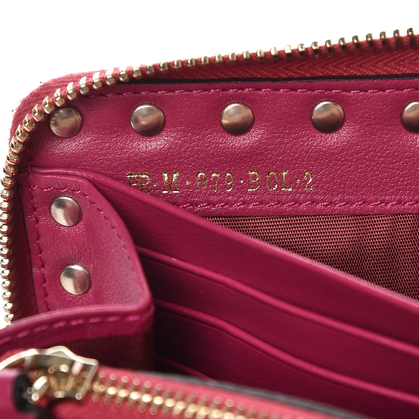 Calfskin Rockstud Zip Around Wallet Deep Cyclamin