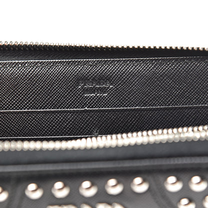 Prada Saffiano Studded Zip Around Wallet Black 6 of 9