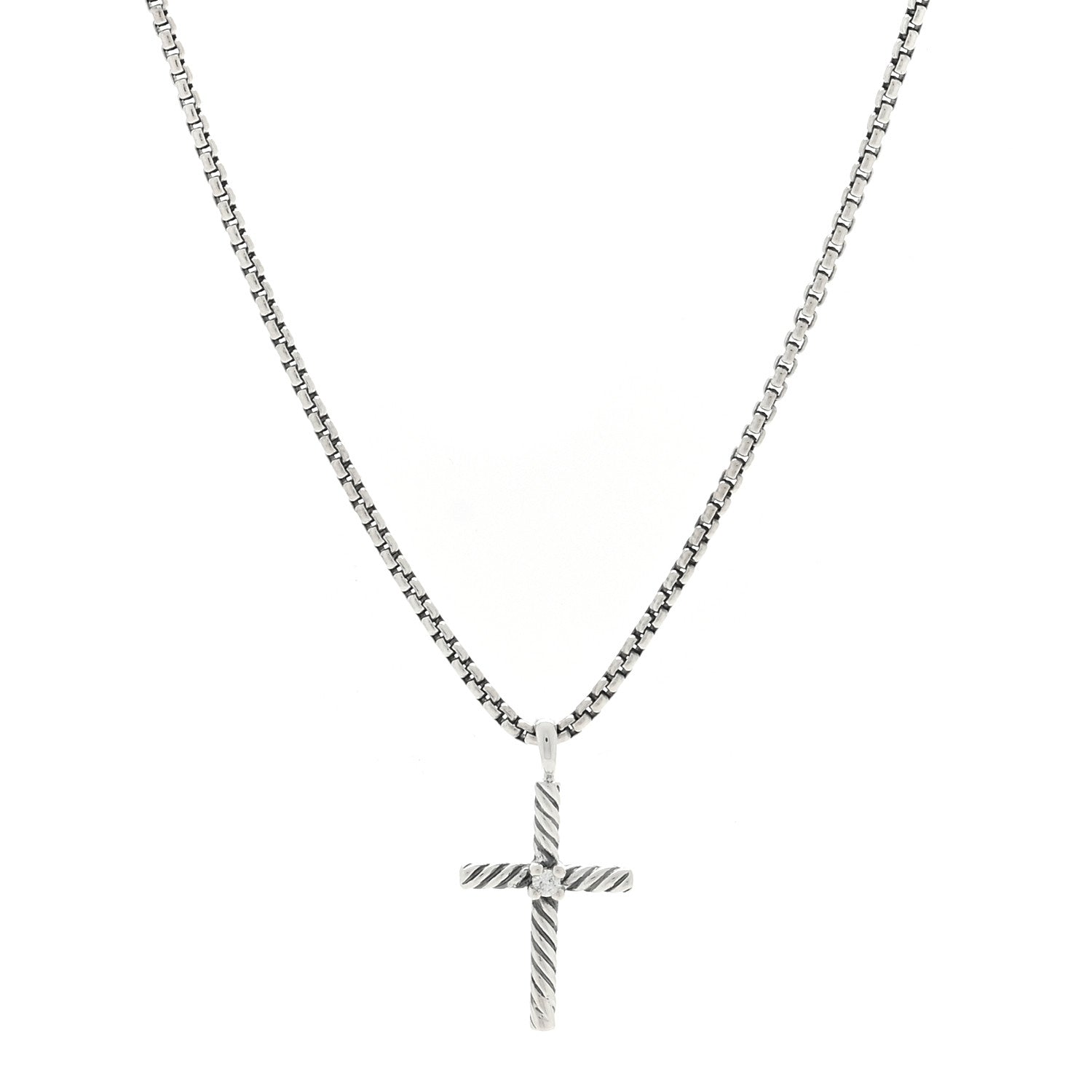 David Yurman Sterling Silver Diamond Cable Classics Cross Necklace 1 of 4