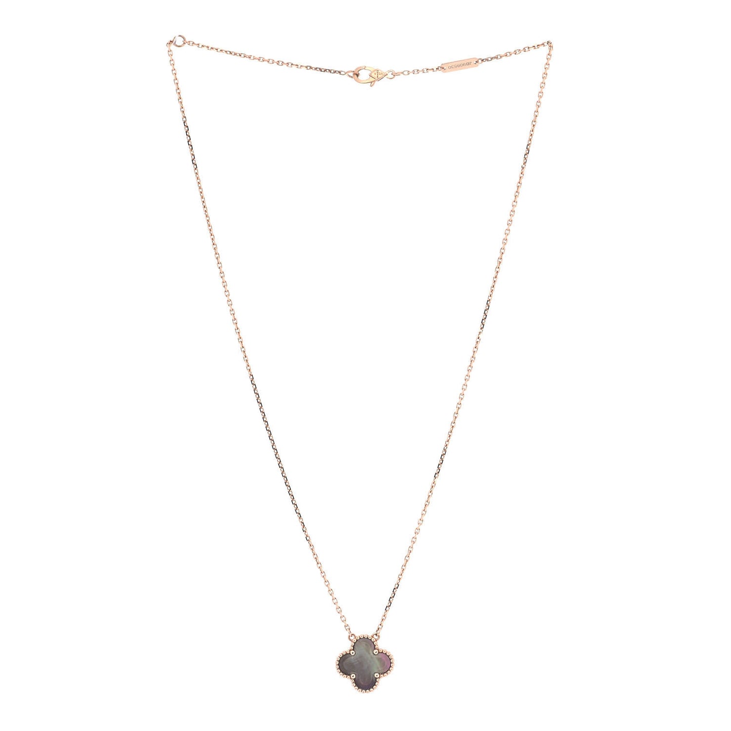 18K Rose Gold Gray Mother of Pearl Vintage Alhambra Pendant Necklace