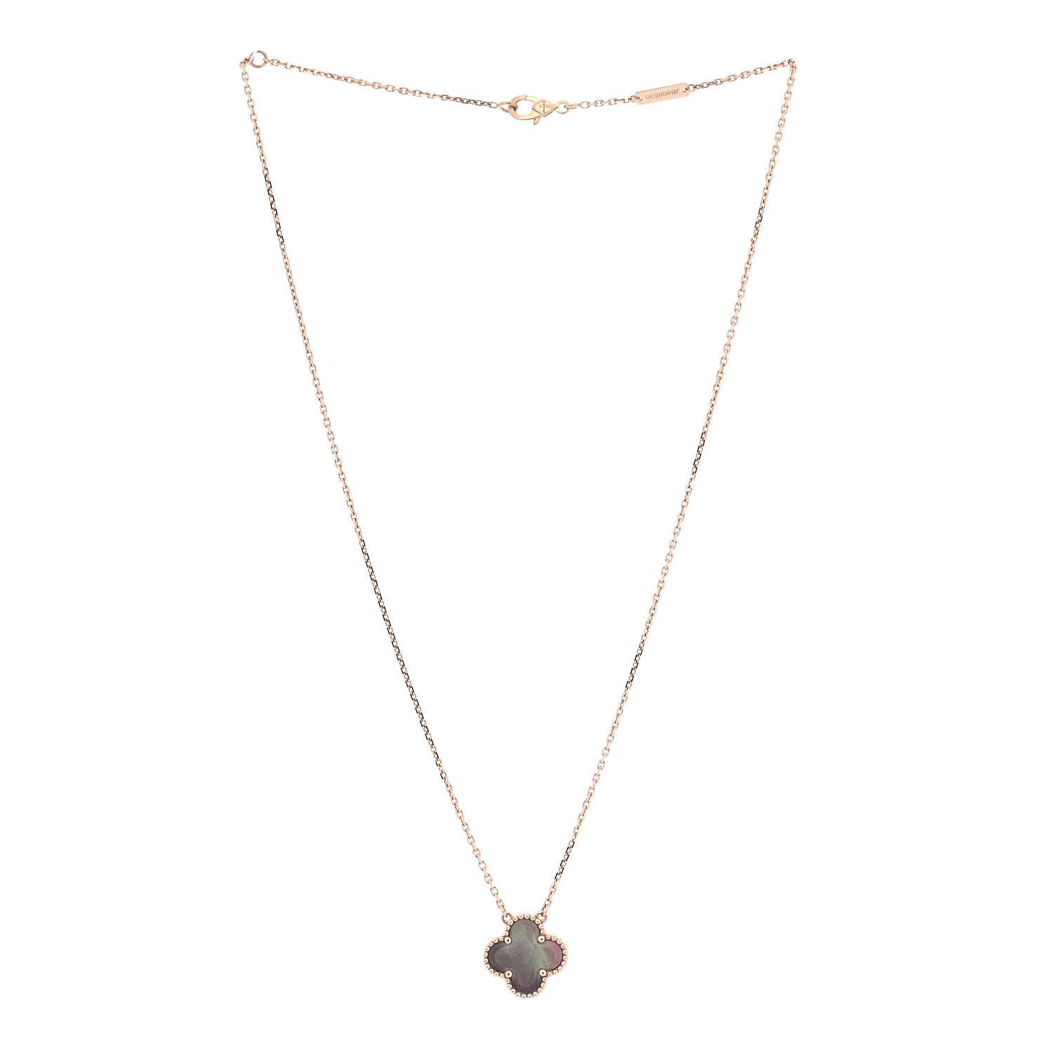 Van Cleef & Arpels 18K Rose Gold Gray Mother of Pearl Vintage Alhambra Pendant Necklace 2 of 7