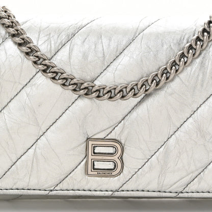 Balenciaga Metallic Calfskin Quilted Crush Wallet On Chain Silver 7 of 13