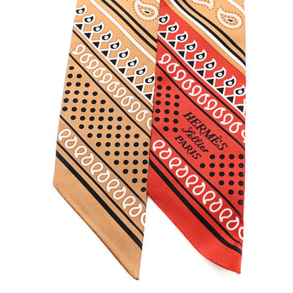 Hermes Silk Eperon d'Or Bandana Twilly Beige Dore Rouge 2 of 3