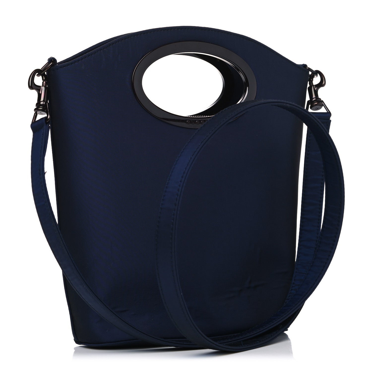 Gucci Iridescent Nylon Punch Top Handle Handbag Navy 3 of 12