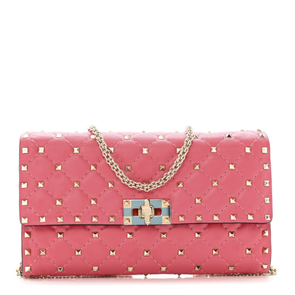 Valentino Garavani Nappa Rockstud Spike Wallet On Chain Shadow Pink 1 of 35