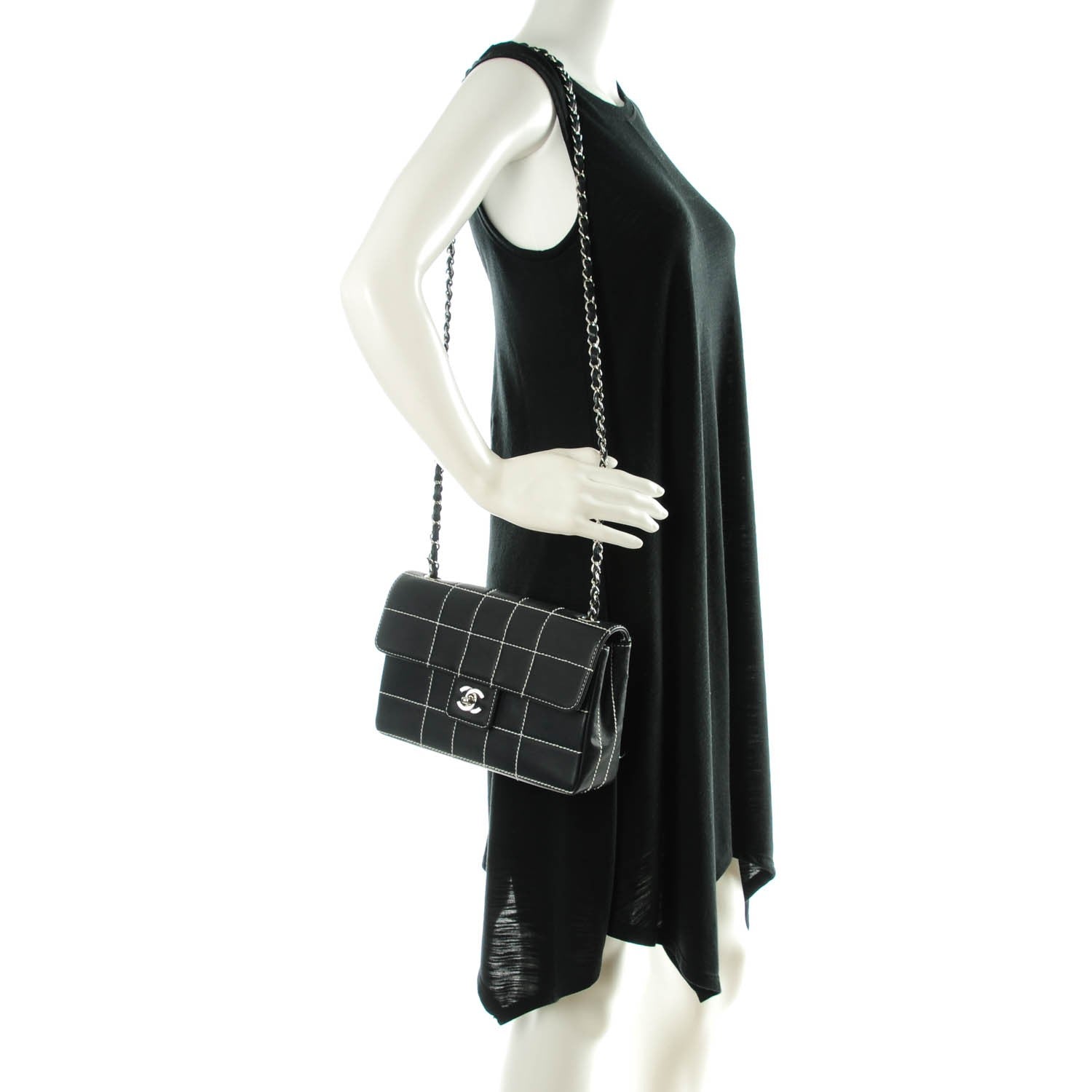 Chanel Calfskin Contrast Stitched Medium Single Flap Navy Blue 2 of 8