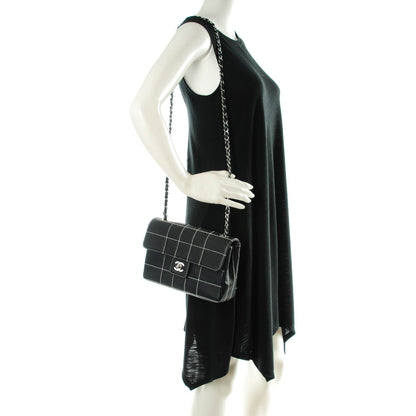 Chanel Calfskin Contrast Stitched Medium Single Flap Navy Blue 2 of 8
